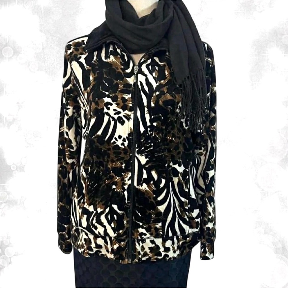 Vintage Style Animal Print Zip-Up Jacket With Collar